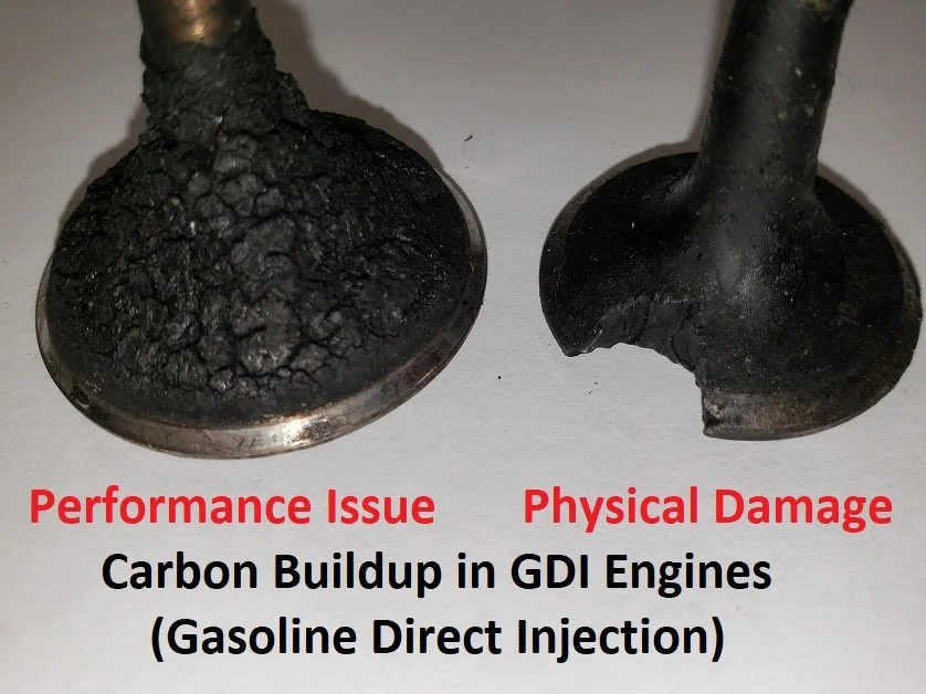 Carbon buildup in GDI engines causing performance issues and physical valve damage
