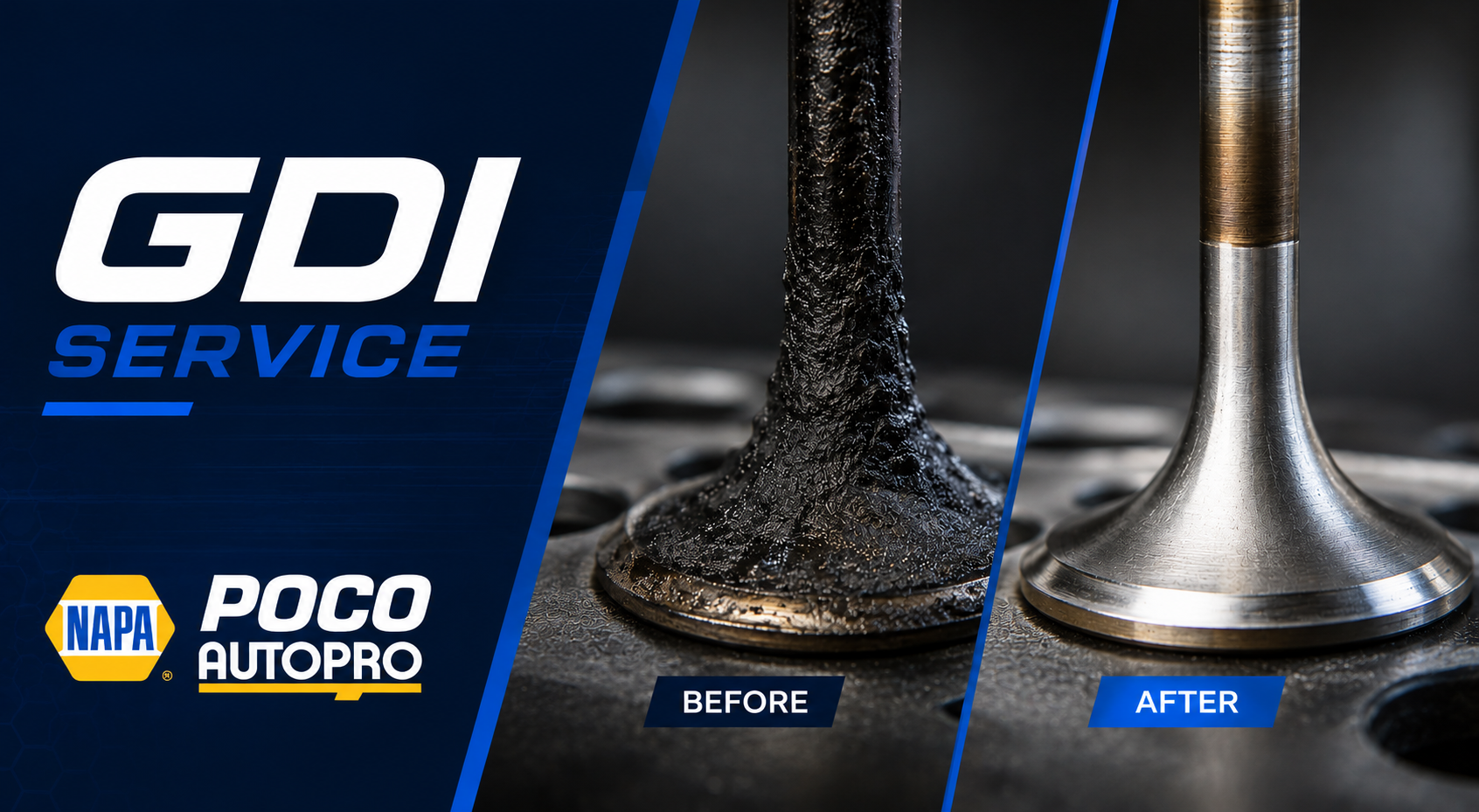 GDI Engine Service at POCO NAPA AUTOPRO — before and after intake valve cleaning