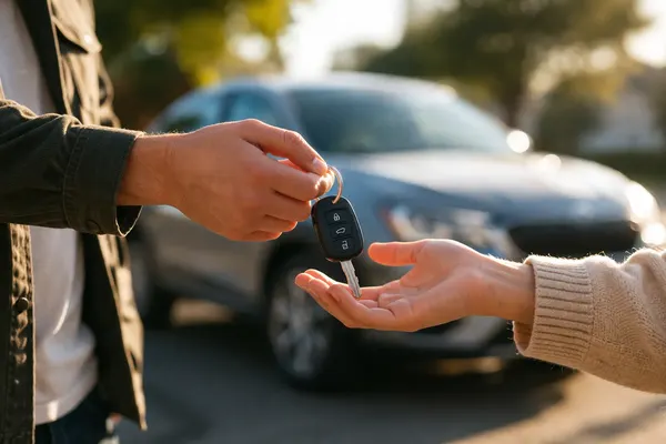Car keys being handed over after a pre-purchase inspection